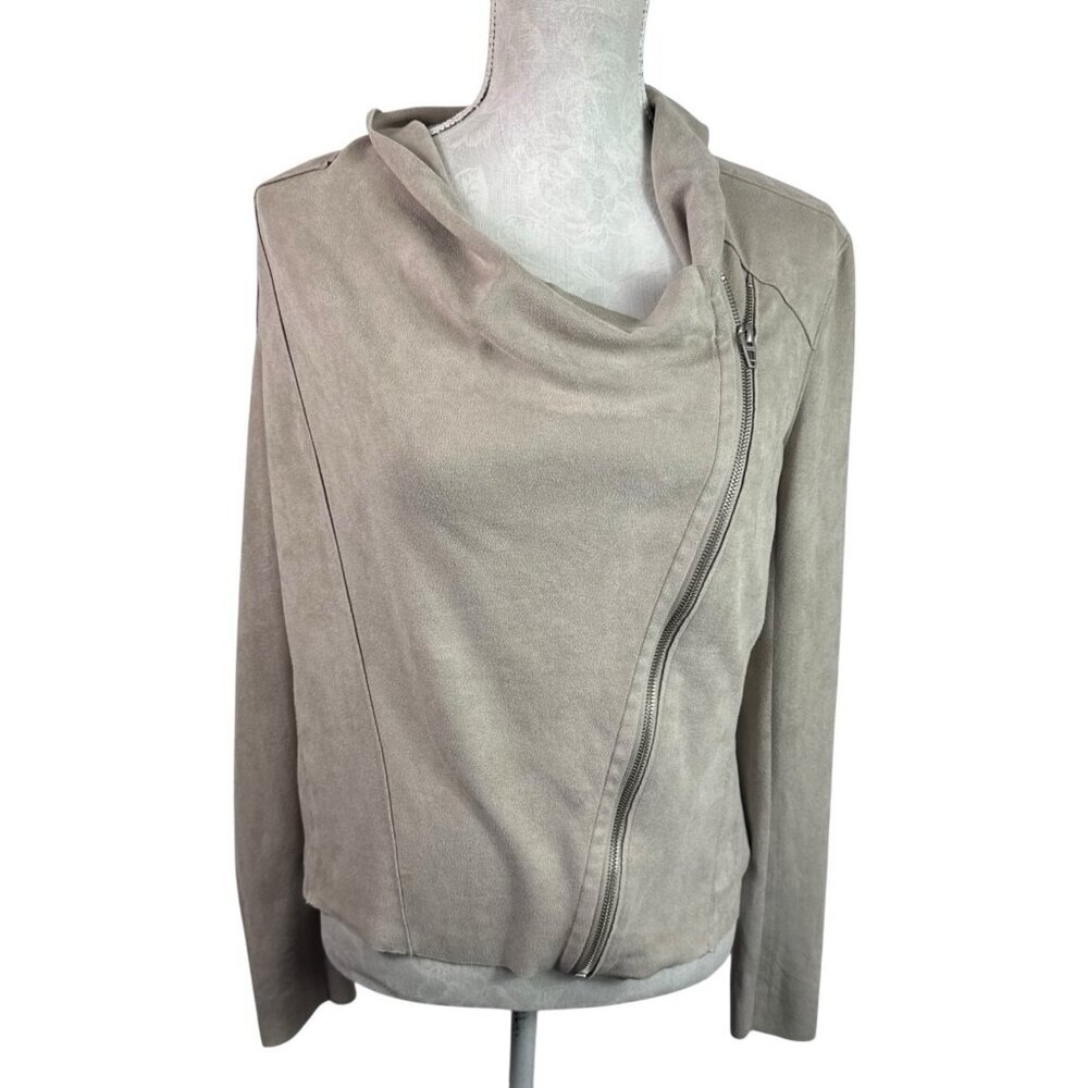 Blank NYC Women's M Faux Suede Moto‎ Jacket Taupe EUC